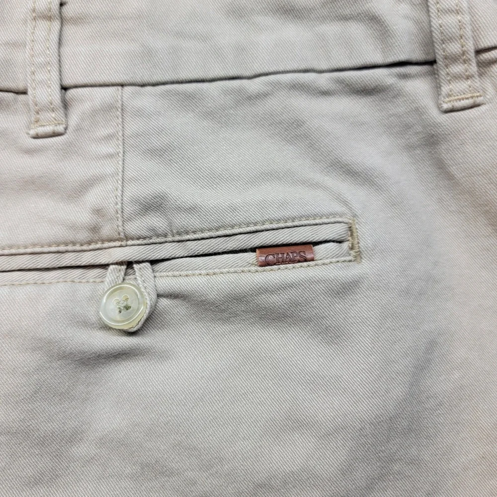 Chaps Mens Khaki Tan Stretch Chino Shorts Size 48 Flat Front Cotton Twill Casual